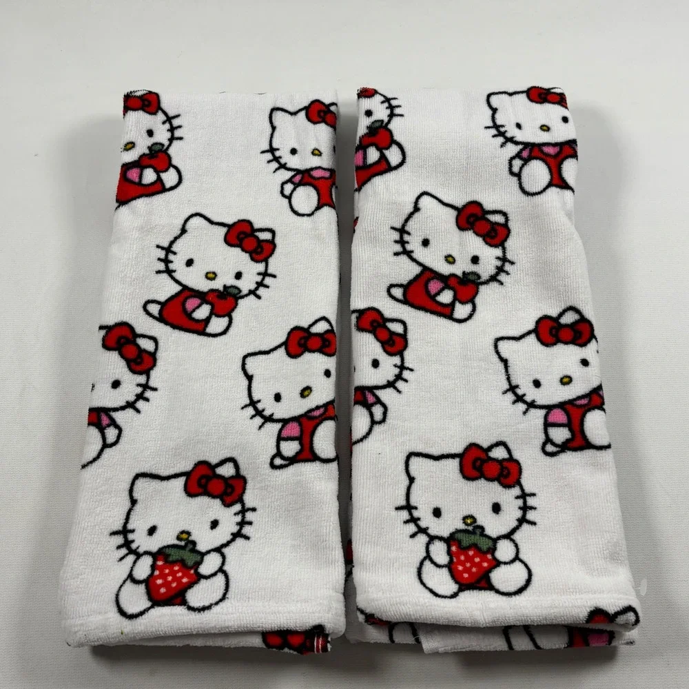 Hello Kitty Sanrio Hand Towel Set of 2 White Red Strawberry Cotton Terry 16x28